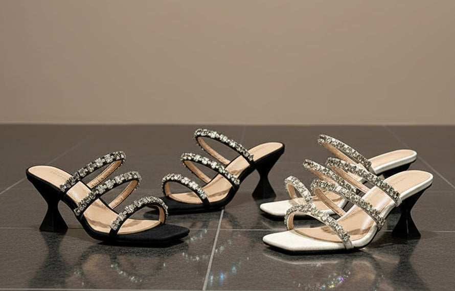 Gemstone - Rhinestone Thick Heel Sandals