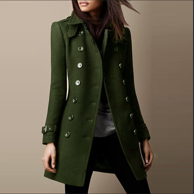 Women's Slim-Waist Mid-Length Woolen Coat