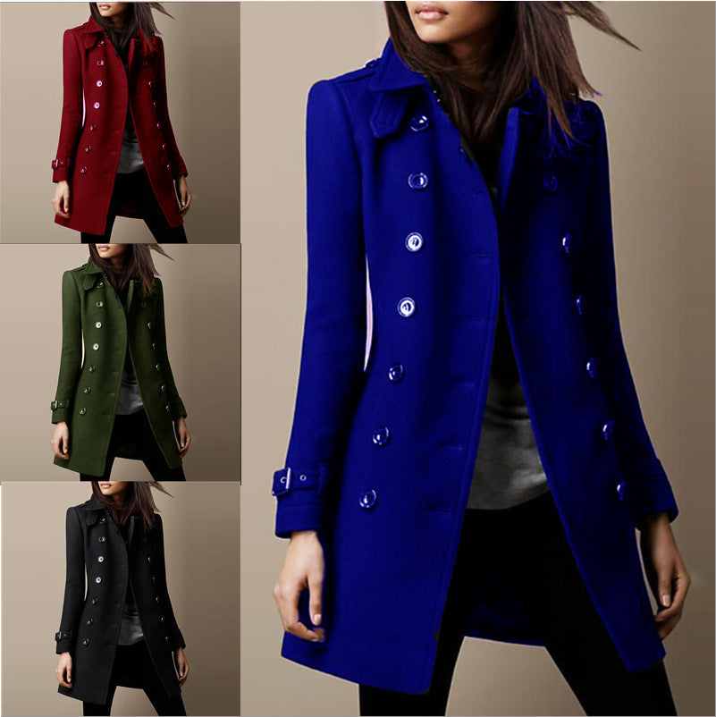 Women's Slim-Waist Mid-Length Woolen Coat
