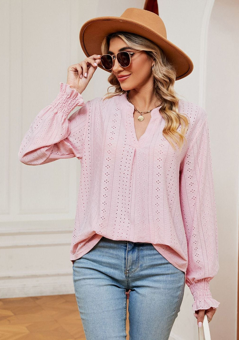 Women's Loose V-Neck Long-Sleeve
