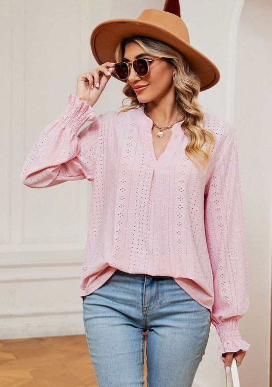 Women's Loose V-Neck Long-Sleeve