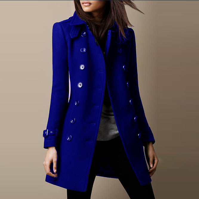 Women's Slim-Waist Mid-Length Woolen Coat