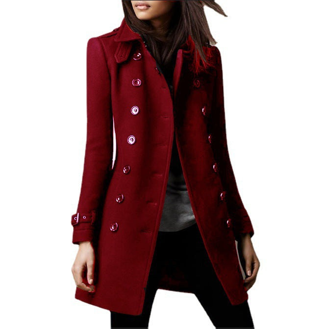 Women's Slim-Waist Mid-Length Woolen Coat