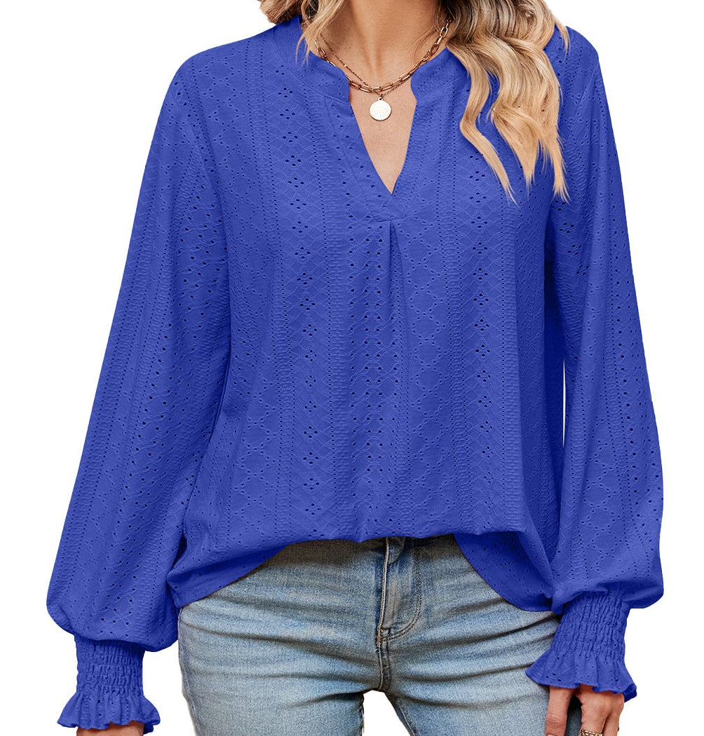 Women's Loose V-Neck Long-Sleeve