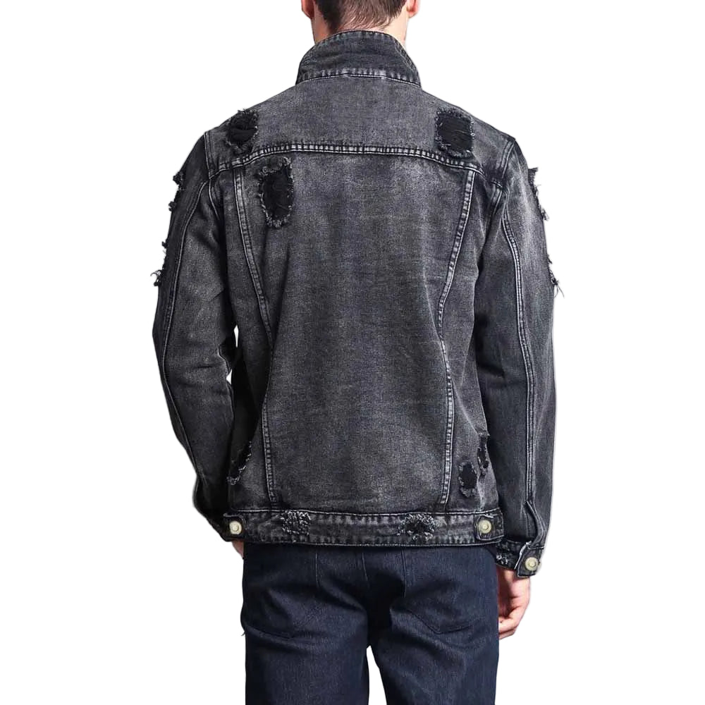 Men's Long-Sleeve Ripped Denim Jacket