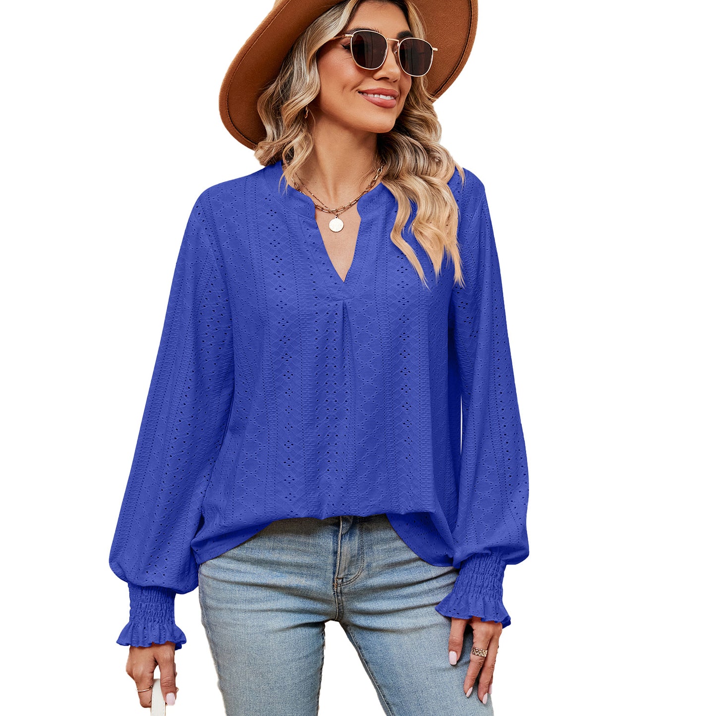 Women's Loose V-Neck Long-Sleeve
