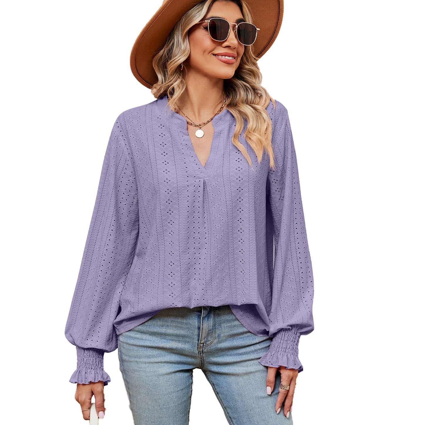 Women's Loose V-Neck Long-Sleeve