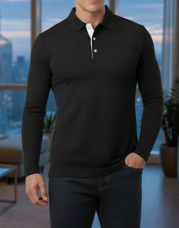 Pearl Cotton Long-Sleeve Polo