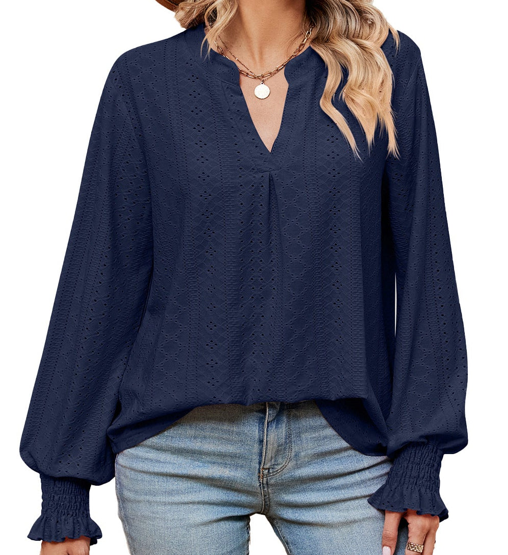 Women's Loose V-Neck Long-Sleeve