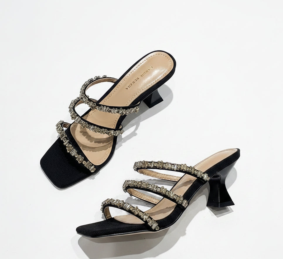 Gemstone - Rhinestone Thick Heel Sandals