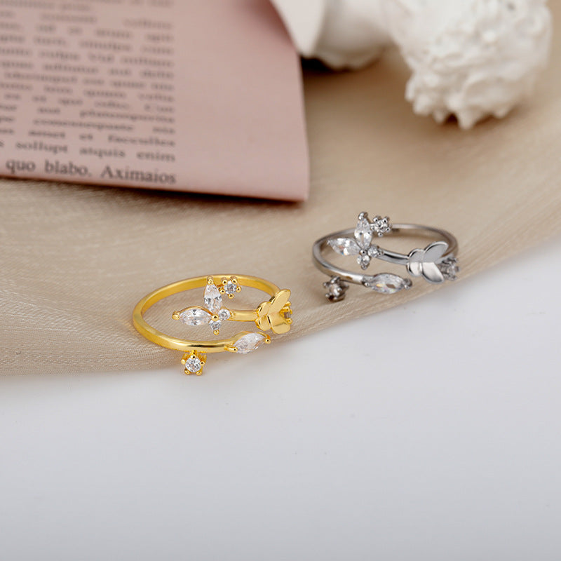 Fresh Flower Adjustable Zircon Ring