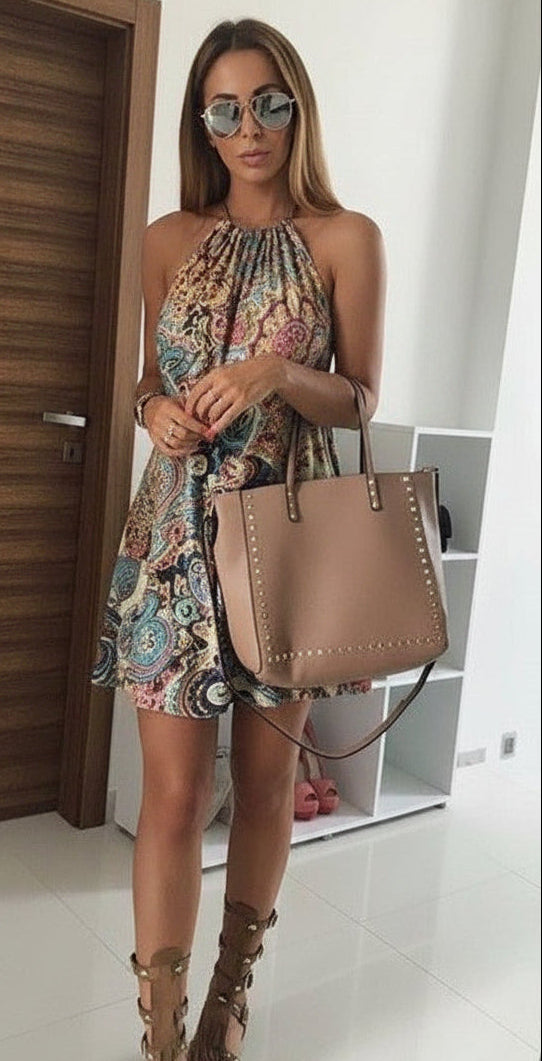 Bohemian Ocean Print Beach Dress