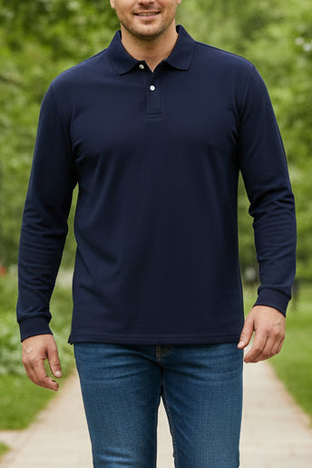 Pearl Cotton Long-Sleeve Polo