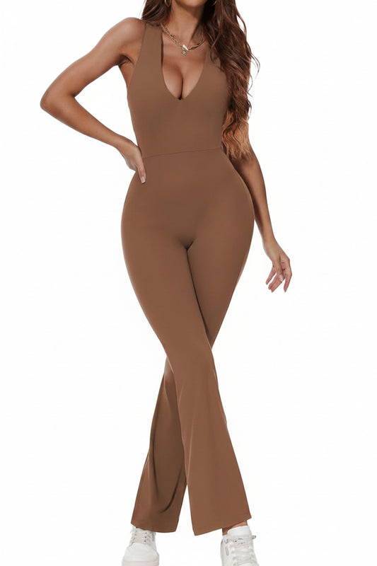 Wenlia Women Cross Back Flare Jumpsuit