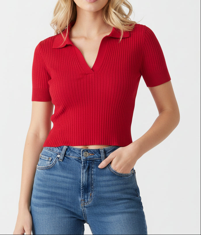 Women's Knitted Polo Short-Sleeve