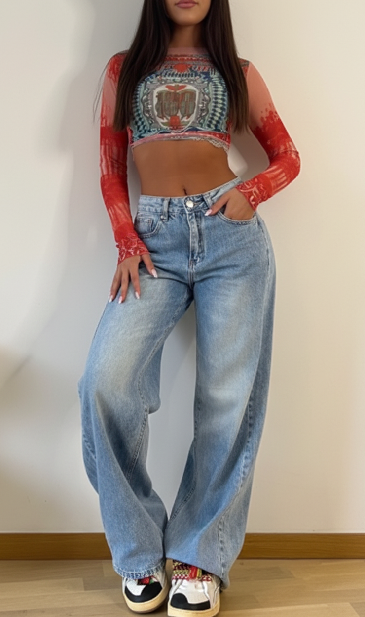 Women's High Waist Wide Leg Retro Denim Jeans