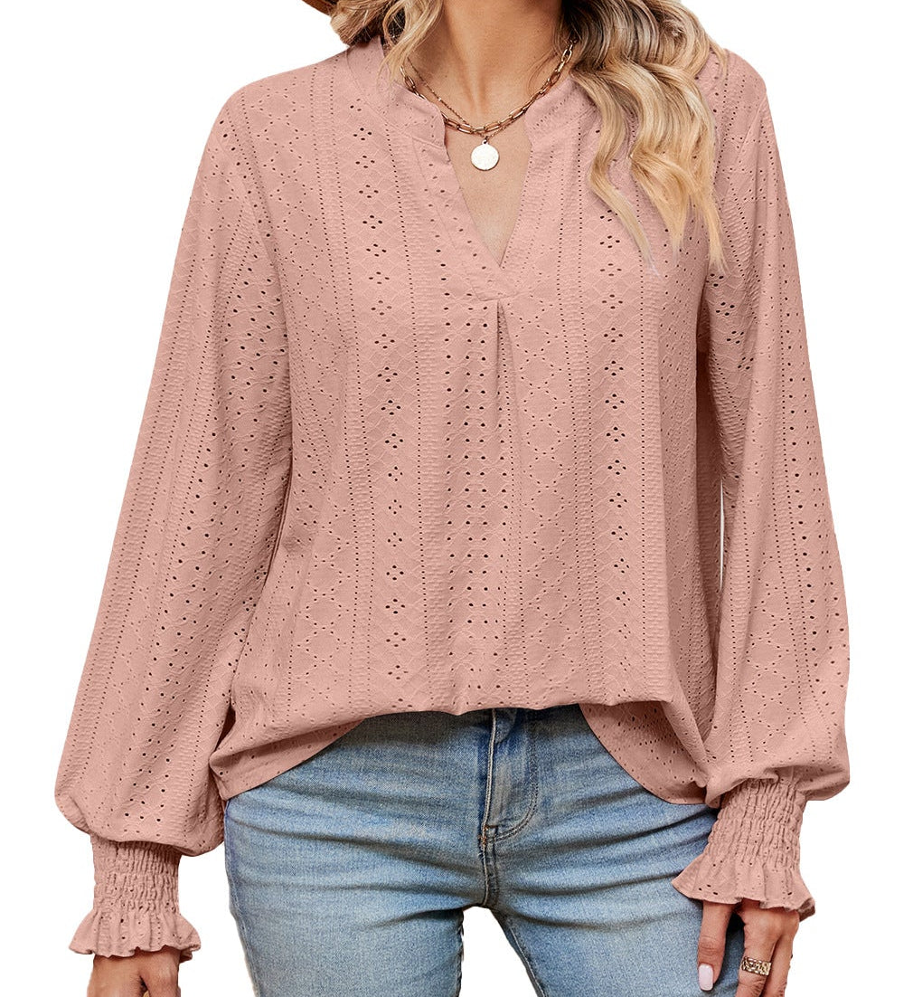 Women's Loose V-Neck Long-Sleeve