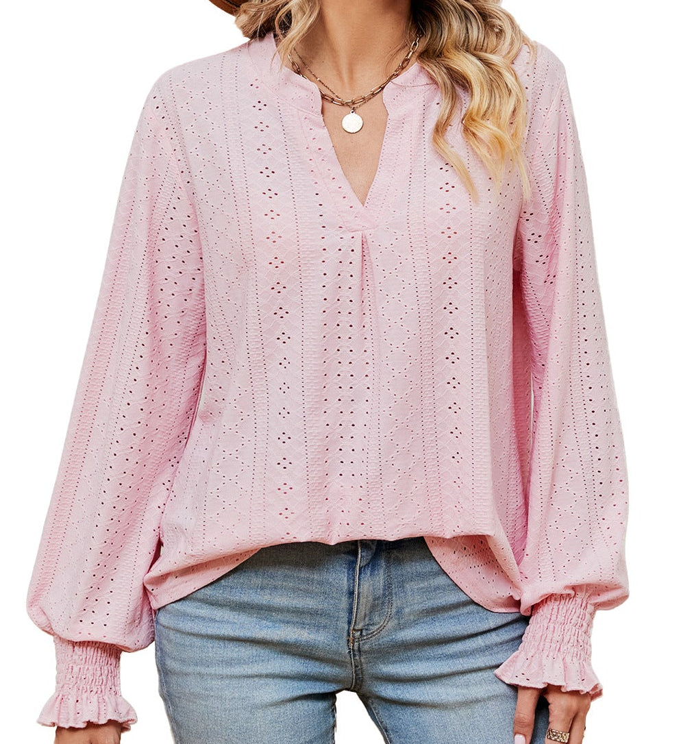 Women's Loose V-Neck Long-Sleeve