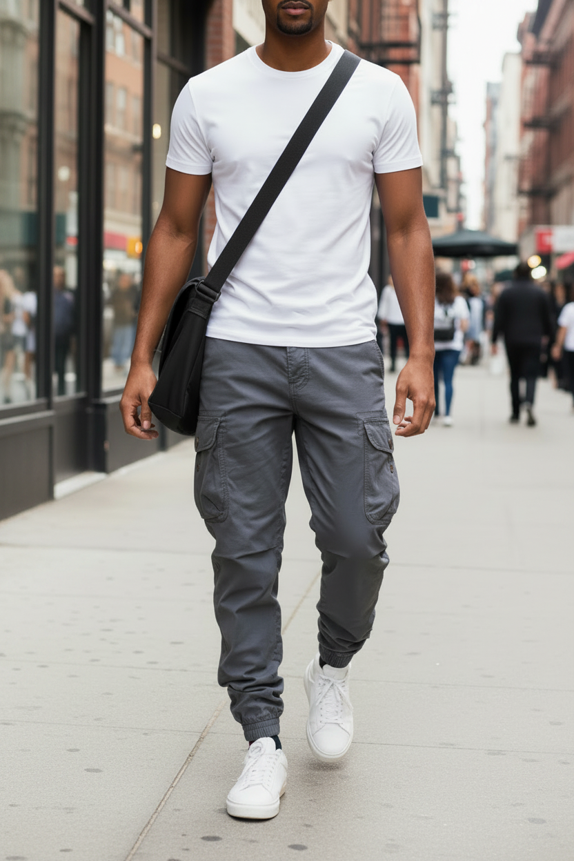 Men's Cargo Pants - Cotton Fleece Joggers