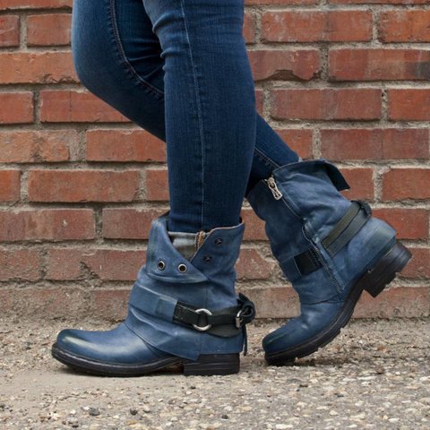 Comfortable Low Heel Ankle Boots with Buckle