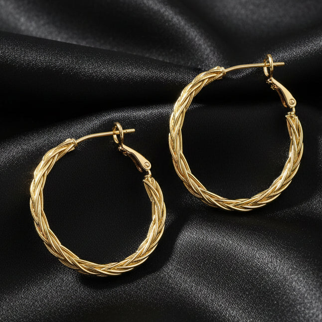 Amoxos 14K Gold Hoop Earrings for Women - Unique Trendy Fine Weave Design 30MM