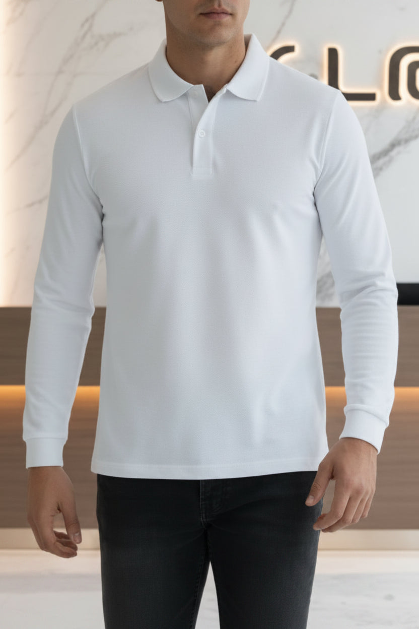 Pearl Cotton Long-Sleeve Polo