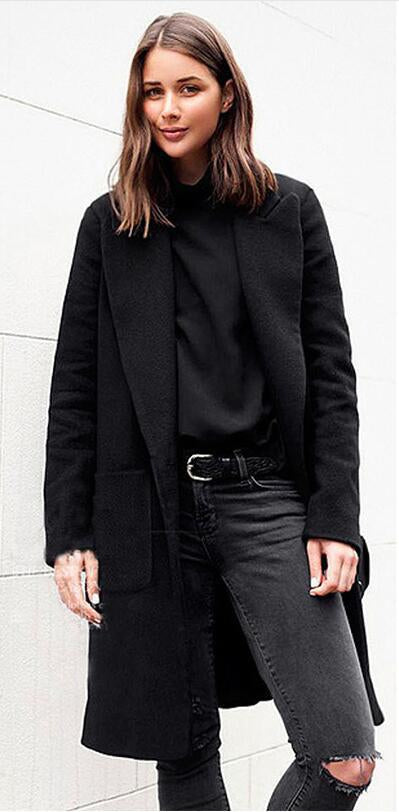Mid-Length Women's Woolen Slim Coat
