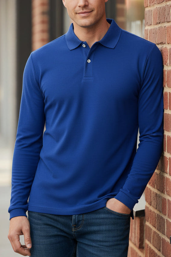 Pearl Cotton Long-Sleeve Polo