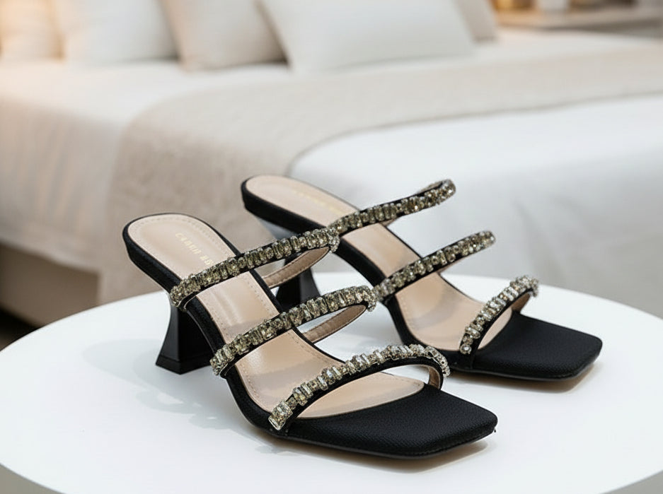 Gemstone - Rhinestone Thick Heel Sandals