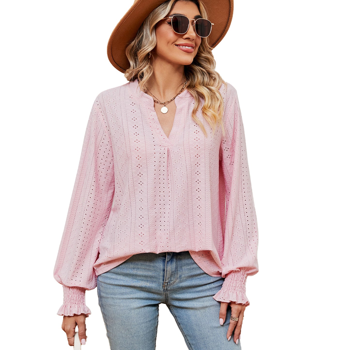 Women's Loose V-Neck Long-Sleeve